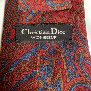 Vintage-Christian Dior Monsieur dark red with blue & brown large paisley pattern